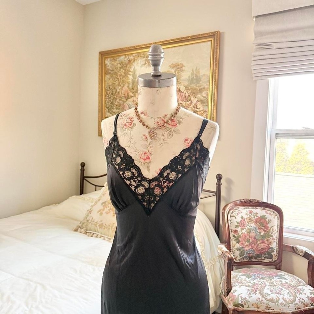 black lace slip 90s black lace slip size 38 - Picture 3 of 5
